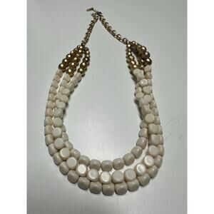 Plunder Multi-Strand Beaded Statement Necklace in Matte Gold and Beige Beads